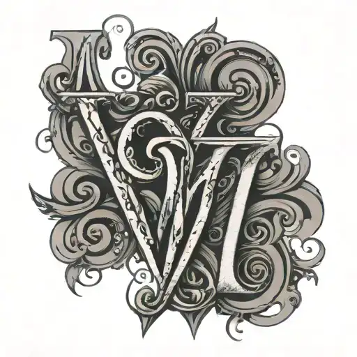 Two Letters M With A Heart Intertwined And Some Decoration With Thin Lines
