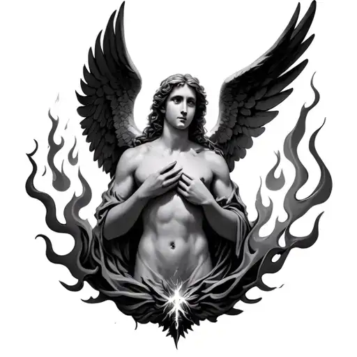 Flames Surrounding Angel On Chest