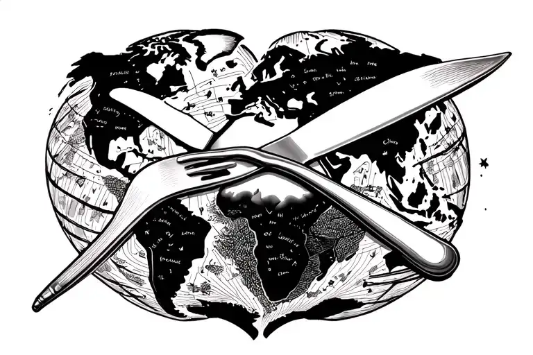 Fork And Knife Crossing Over Worldmap Heart Brain