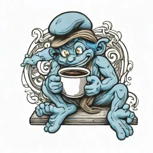 Smurf Drinking Coffee