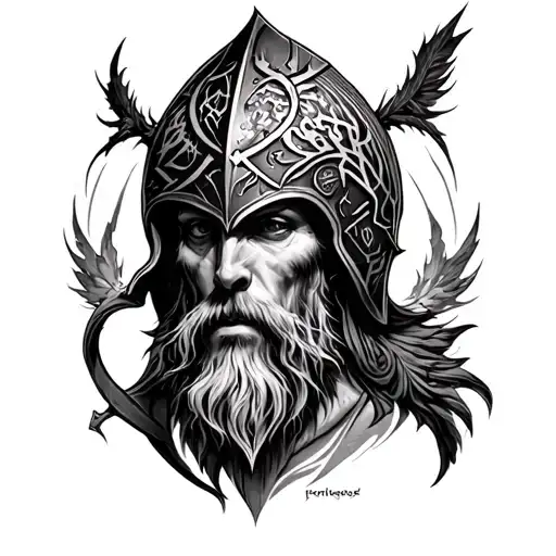 Sleeve Tattoo With All The Elder Fathrac Runes And Helm Of Awe