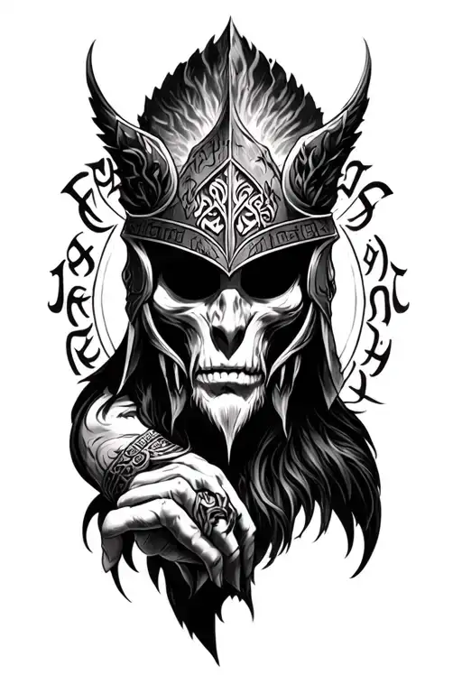 Sleeve Tattoo With All The Elder Fathrac Runes And Helm Of Awe
