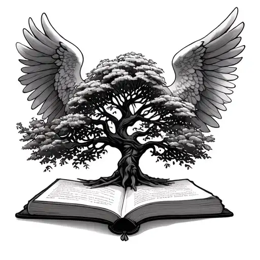 Tree Of Life On An Open Book Above A Angel Dechu