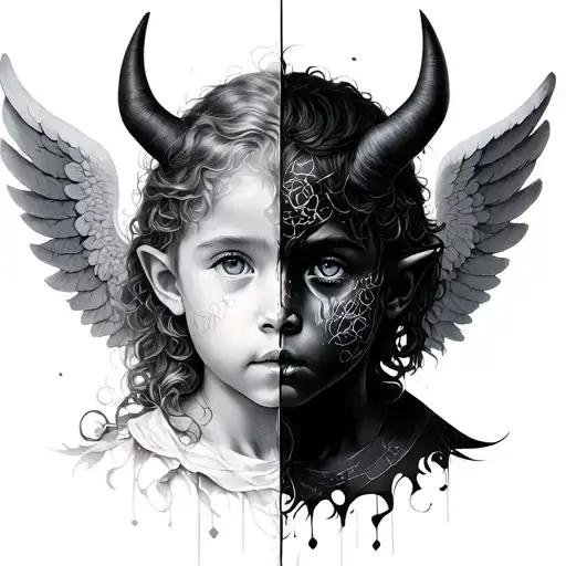 Half Face Child Angel Half Demon And Zodiac Sign Of The Twins