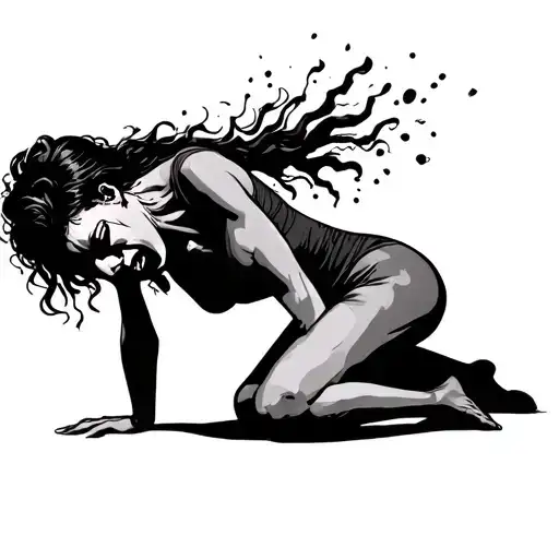 Silhouette Of A Crying Lady On Her Knees Screaming Blasting Aura From Her Eyes And Mouth