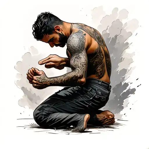 An Man On The Ground Getting Up With Difficulty
