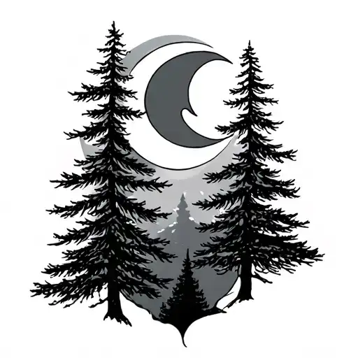Pine Tree And Crescent Moon