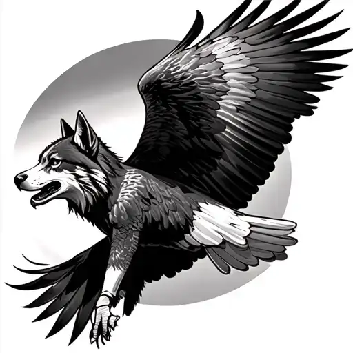 Eagle Flying And Wolf