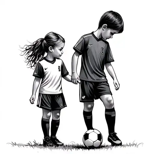 Little Boy Little Girl Soccer