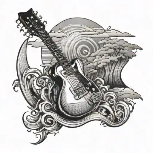 Sun Rays Cascading Over A Beach With Guitar