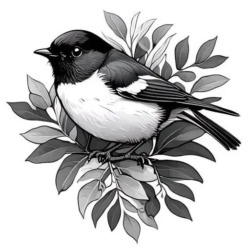 Willy Wagtail Sitting In Eucalyptus Leaves