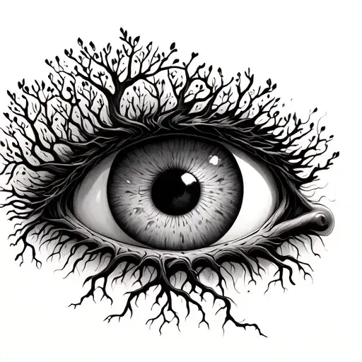 Tree Of Life With Roots Growing Into Eyeball