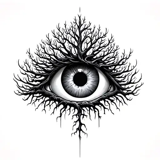 Tree Of Life With Roots Growing Into Eyeball
