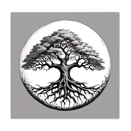 Tree Of Life With Roots Growing Into A Sphere