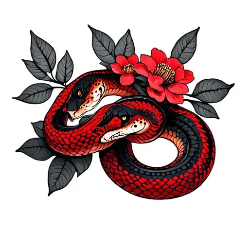 Red Snake With Flowers