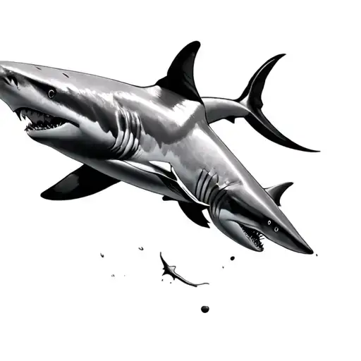 Top View Of Two Sharks Swimming
