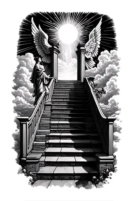 Stairway To Heaven Walking Up Stairs Angels Sun Rays Clouds Heaven Gate At The Top Of The Stairs