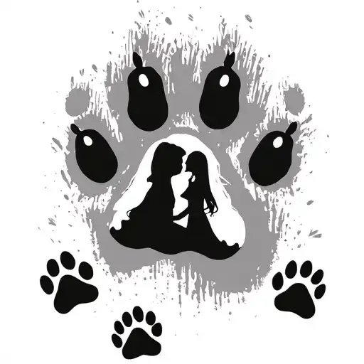 Dog Paw Print Outline With A Girl And A Dog Paw Prints
