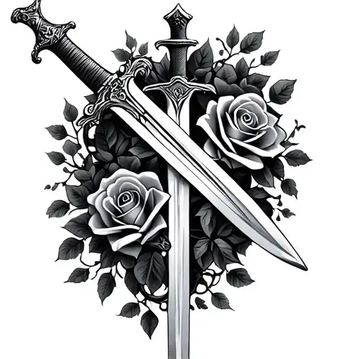 Vines And Roses Around A Sword