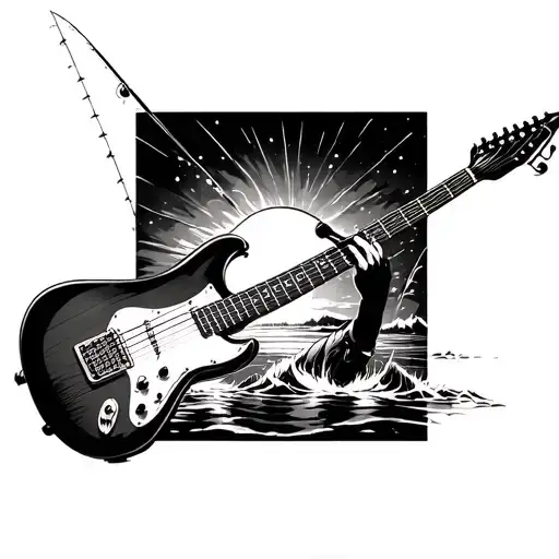 Guitar And Fishing Scene