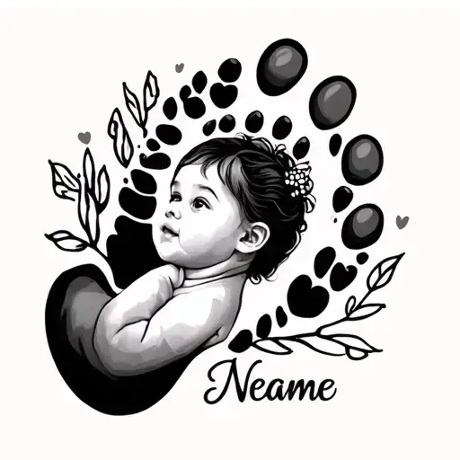 Baby Foot Print With Her Profile And Name Written