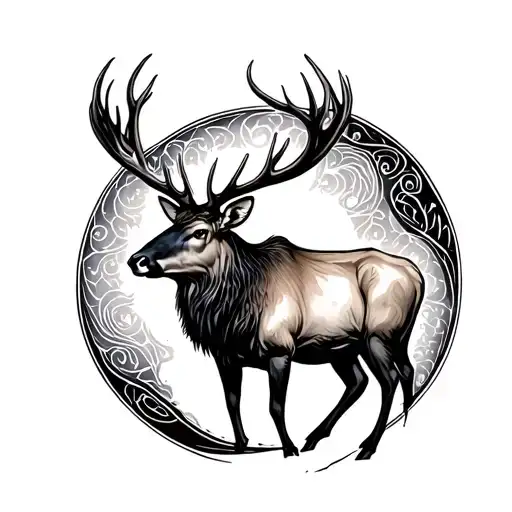 Elk With Crescent Moon Antlers Shaped Like