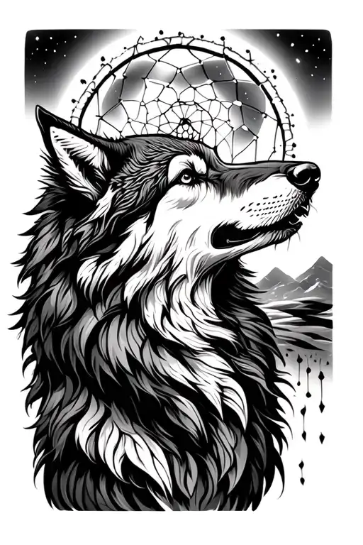 Dreamcatcher Wolf Howling At The Moon