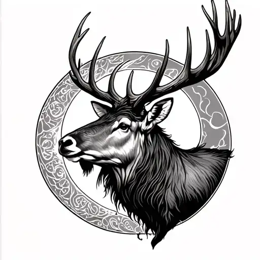 Irish Elk With Crescent Moon Antlers