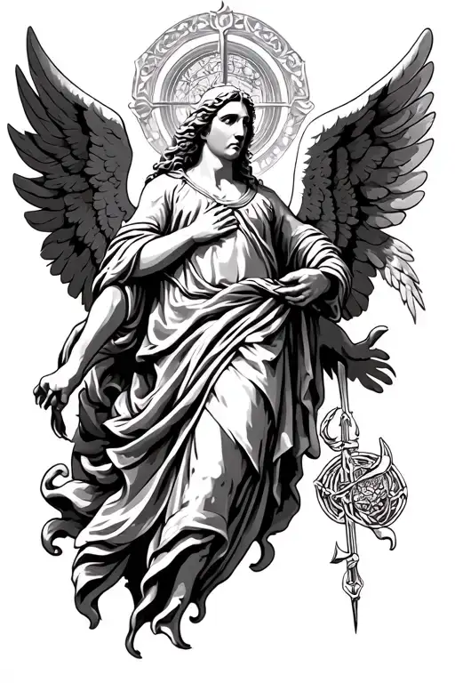 Full Sleeve Black And White With Angel Symbolism Including Archangel Michael