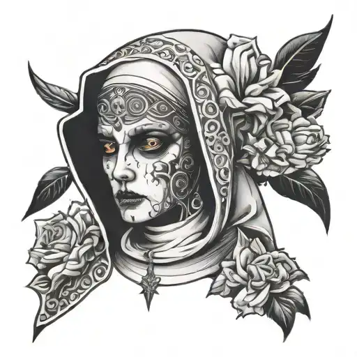 White Eyes Nun Tattoo 666