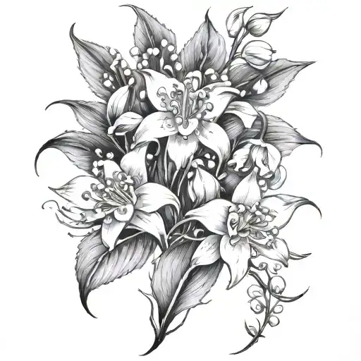 Lily Of The Valley With Honeysuckle And Water Lily