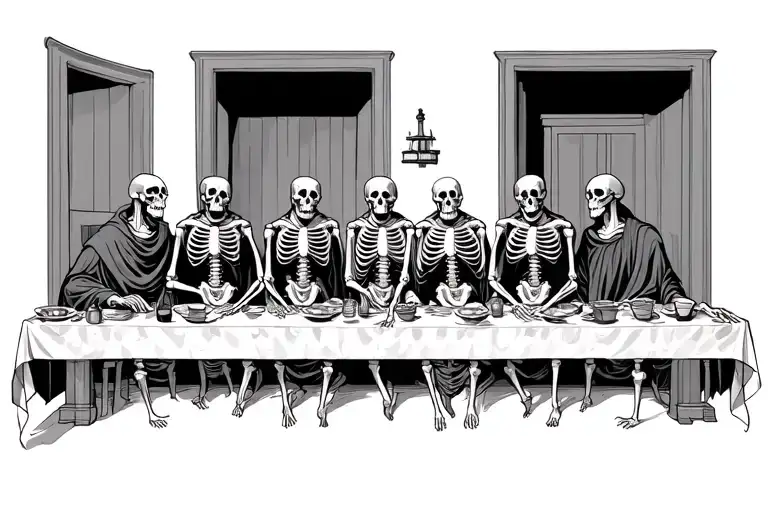 The Last Supper But With Skeletons Sitting