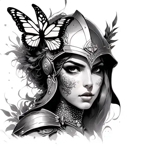 Female Warrior With Helmet And Jewels With Butterfly On Face