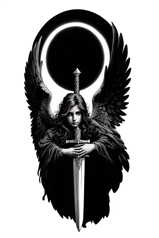 Fallen Woamn Angel With Sword