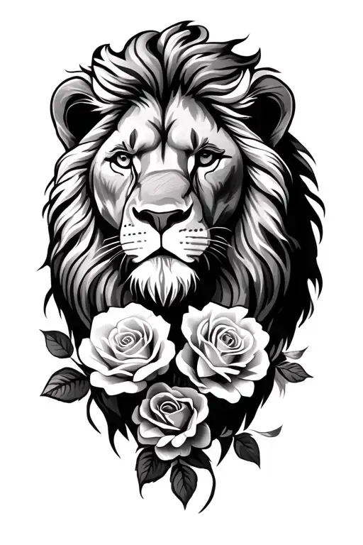 Lion With Roses Blooming
