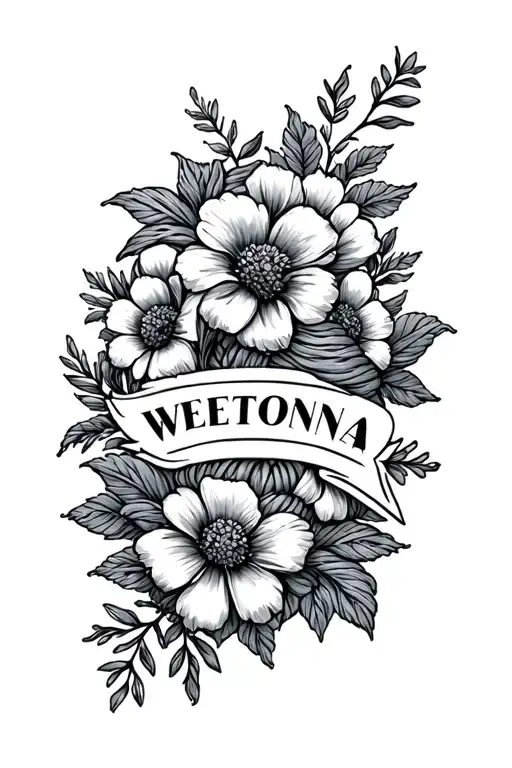 The Name Weetona With Flowers And Yarn