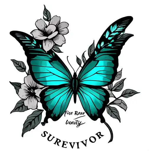 Fire Rose Unity Survivor Logo Incorporated Butterfly And Flowers Teal Accents