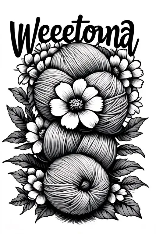 The Name Weetona With Flowers And Yarn Ball
