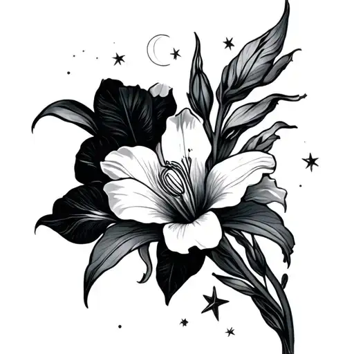 Moon Stars And Iris Flower