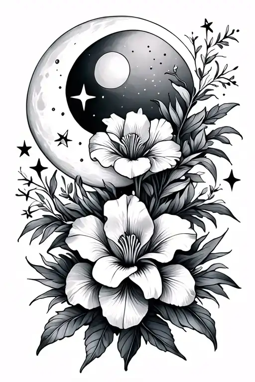 Moon Stars And Iris Flower