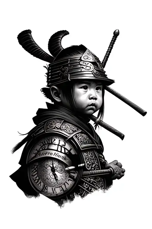 Baby Portrait A Samurai Warrior And A Clock With Name And Date Of Birth