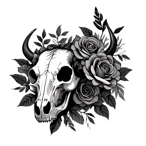 Flower Cow Skull With Roses