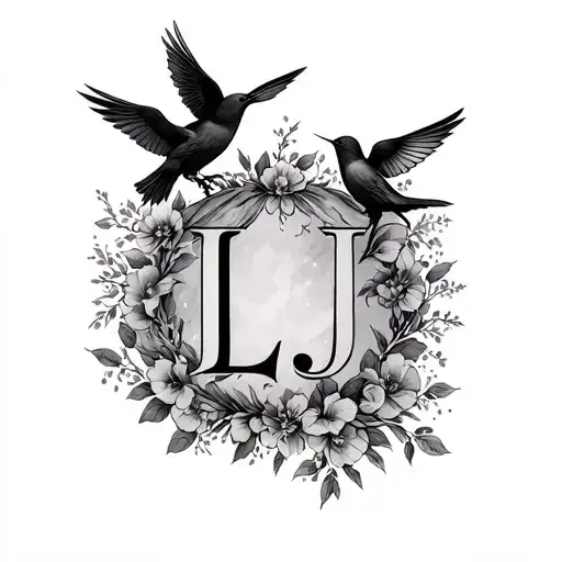 Initials Llj With Birds And Baby Angles