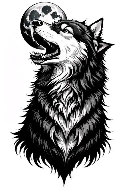 Realistic Wolf Howling At Moon Tattoo Design
