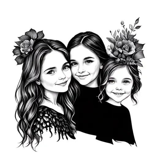 Fine Line Tattoo Based On Wife And 2 Girls Representing Family But Not Actual Portraits