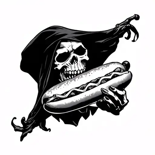 Grim Reaper Eating A Hotdog