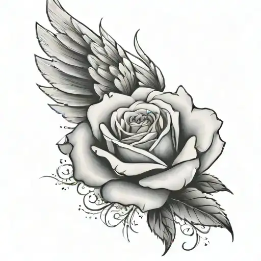 Single Rose With Angel Wings