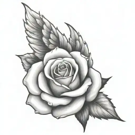 Single Rose With Angel Wings