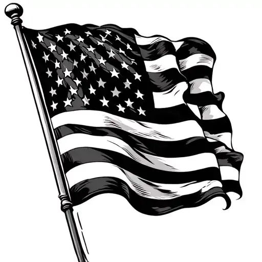 Waving American Flag Inside In Color