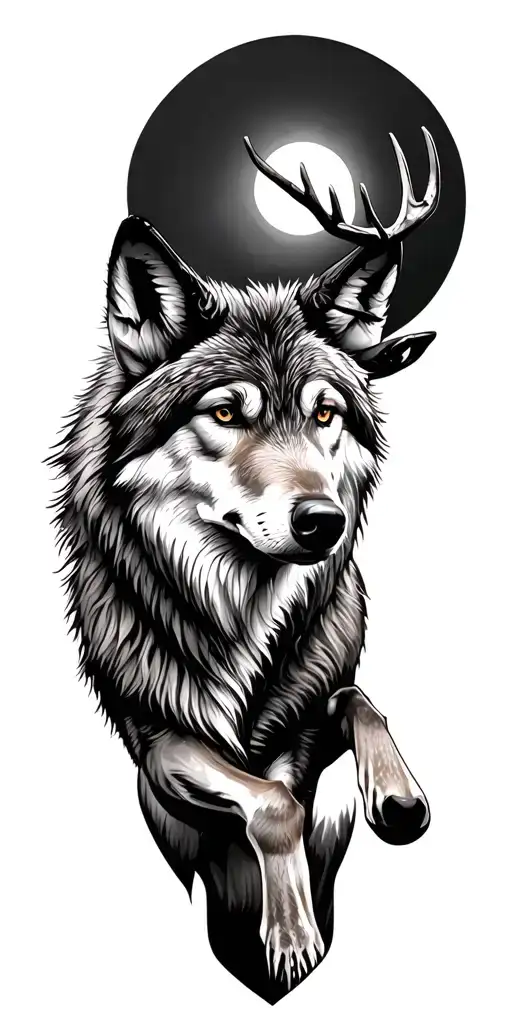 Wolf And Deer And Hunting Scene